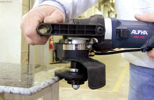 Person using an Alpha VSP-120 and Profiler B Wheel to create a Demi-Bullnose Edge