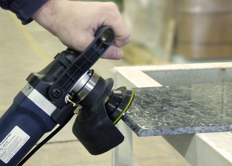 Person  using an Alpha VSP-120 Polisher and Ceramica EX Polishing pad  to polish bullnose edge