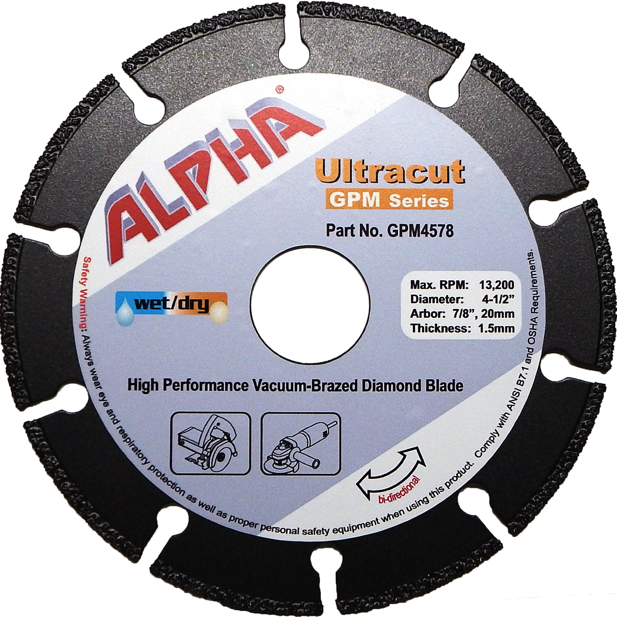 Alpha 4.5 inch Ultracut GPM Series diamond blade on a white background
