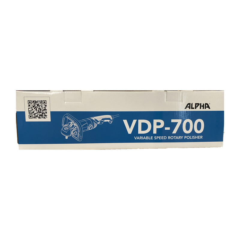 Box for Alpha VDP-700 Variable Speed Rotary Polisher on a white background