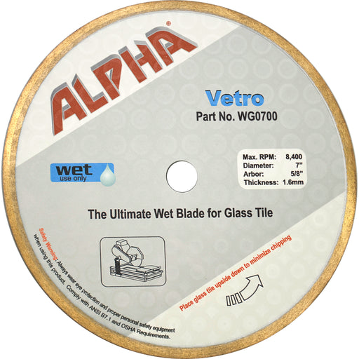 Alpha 7 inch Vetro diamond blade for glass tile cutting on a white background