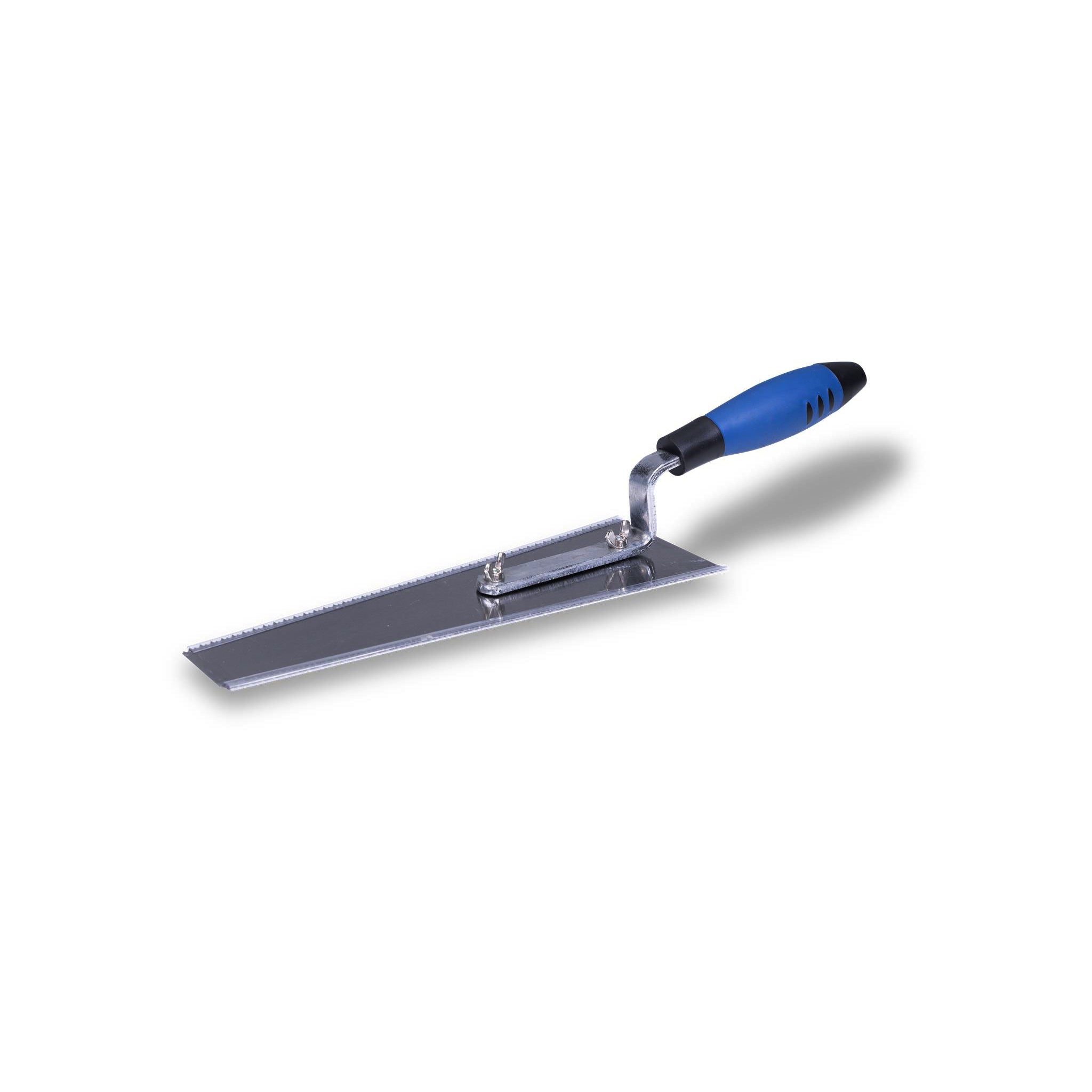 A Barwalt Tools undercut jamb saw with a blue handle and a silver-colored 
