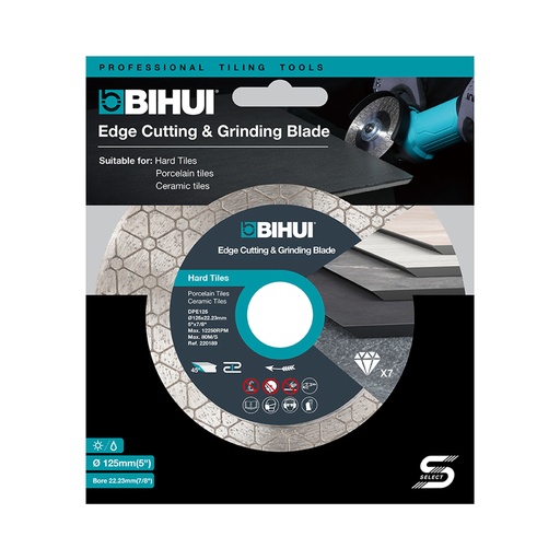 BIHUI 5" Diamond Edge Cutting & Grinding Blade for Hard Tiles Packaged