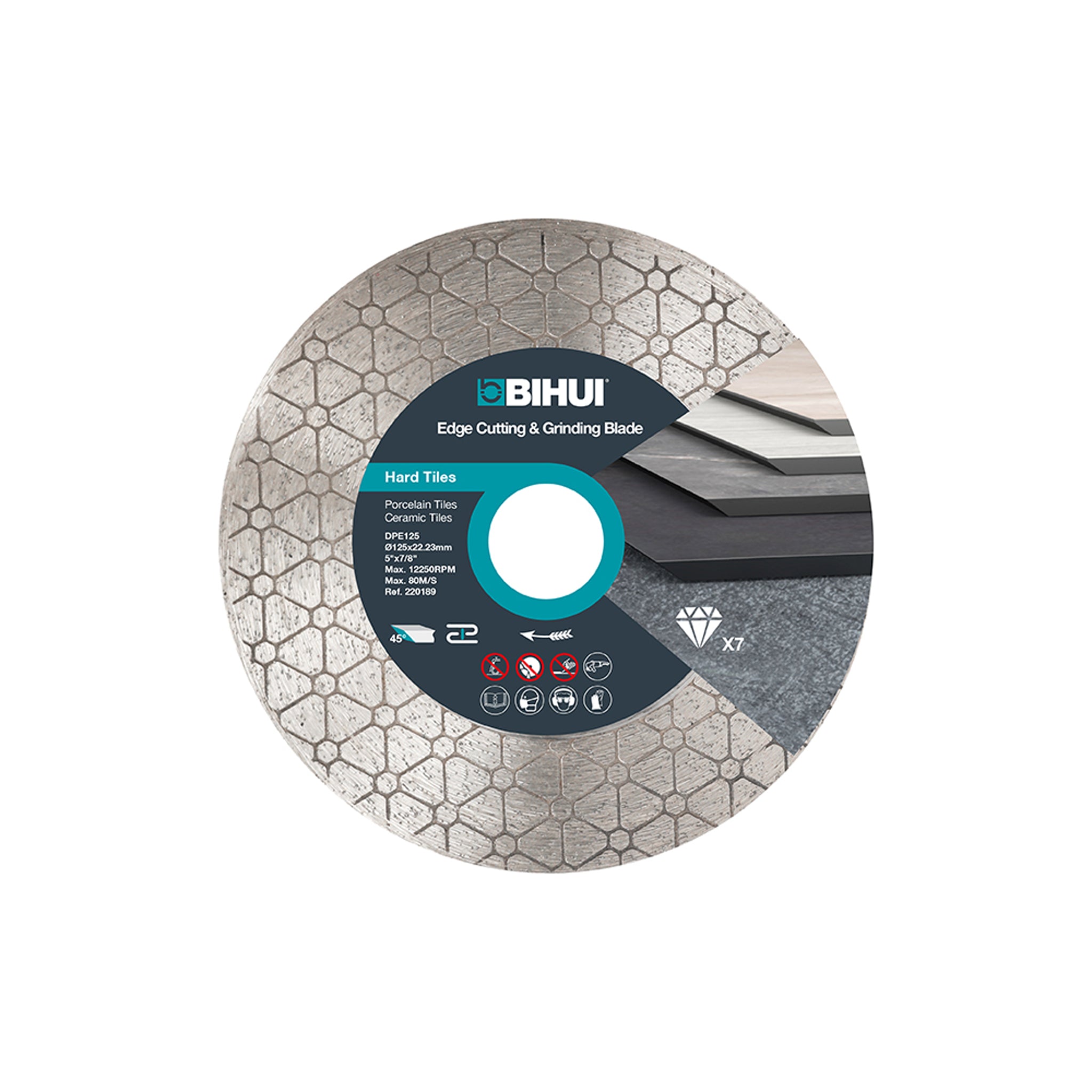 BIHUI 5 inch Diamond Edge Cutting & Grinding Blade for Hard Tiles
