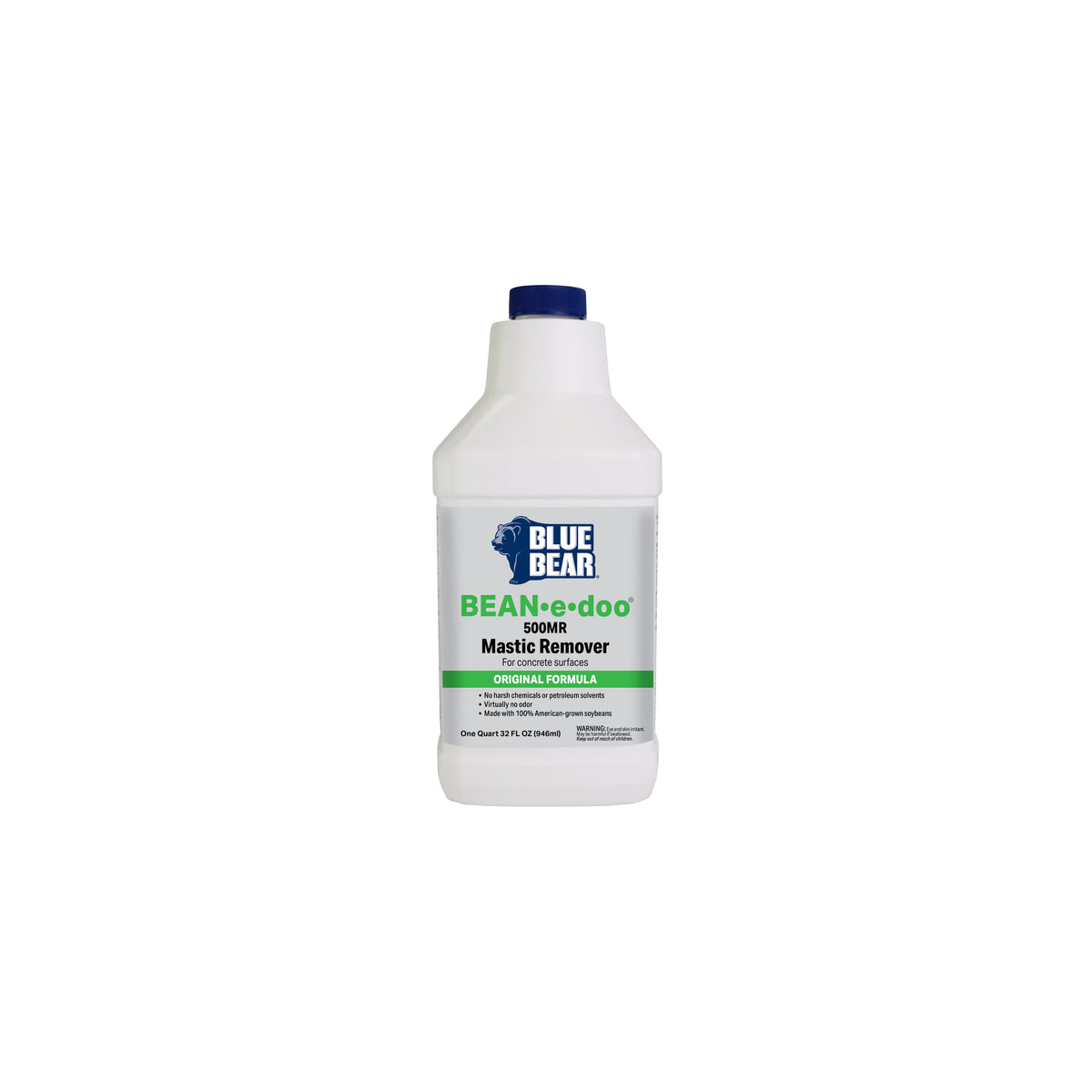 1 Quart Container of Blue Bear BEAN-e-doo 500MR Mastic Remover for Concrete surfaces