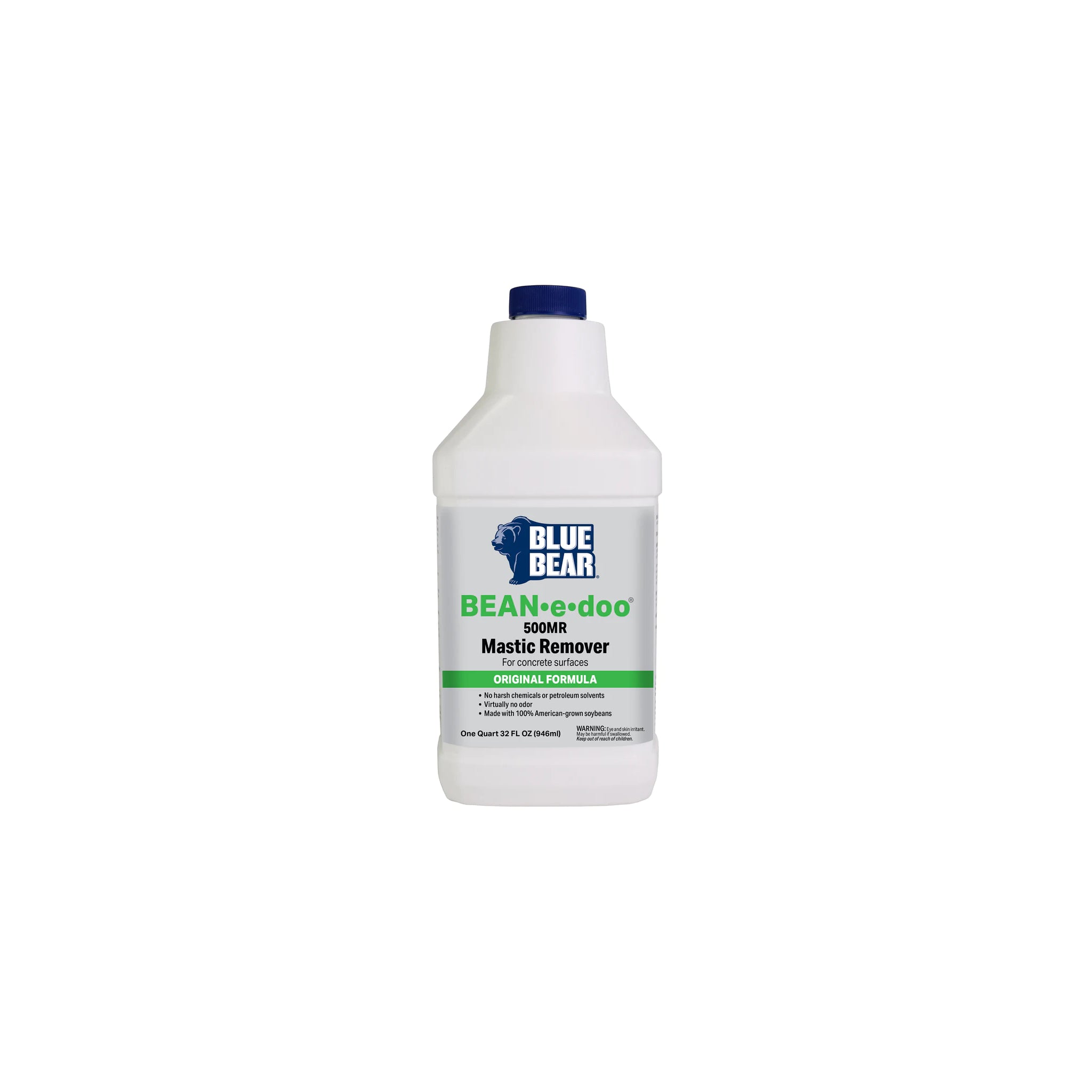 1 Quart Container of Blue Bear BEAN-e-doo 500MR Mastic Remover for Concrete surfaces