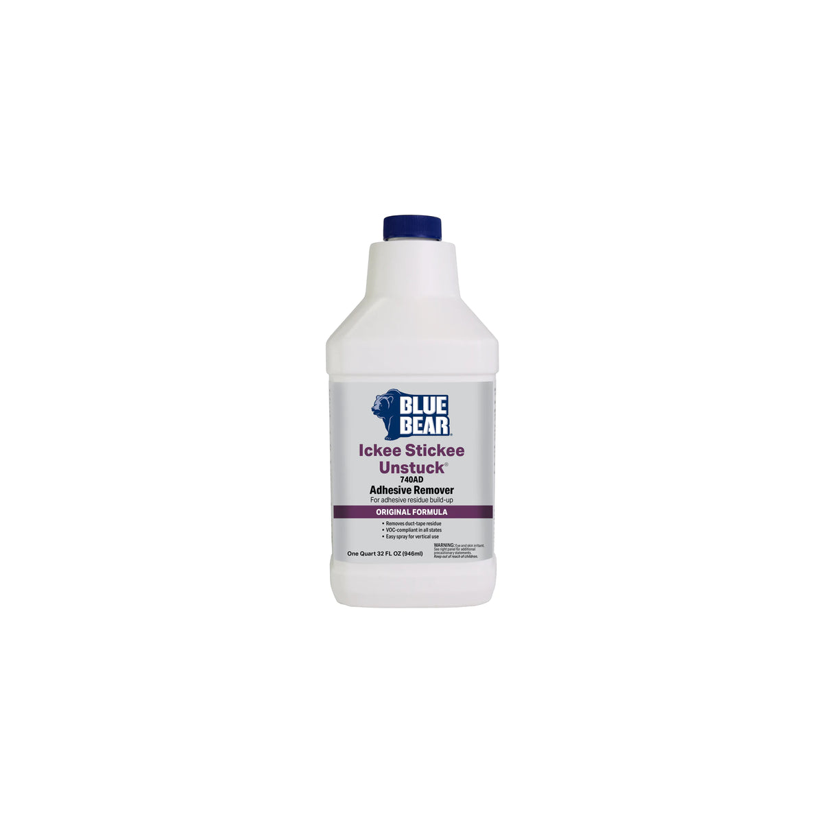 1 Quart Container of Blue Bear ickee Stickee Unstuck 740AD Adhesive Remover