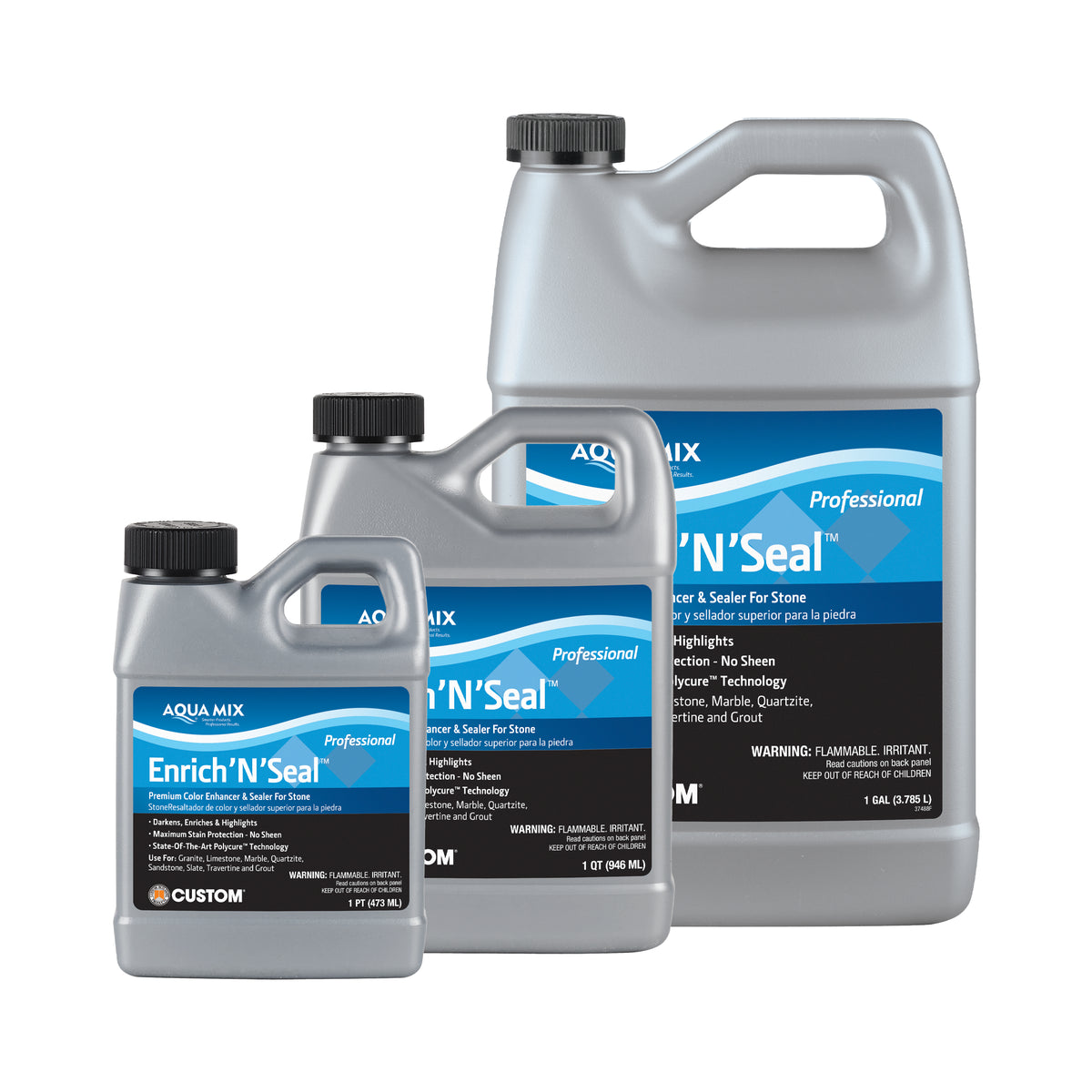 Three bottles of Aqua Mix Enrich 'N' Seal on a white background