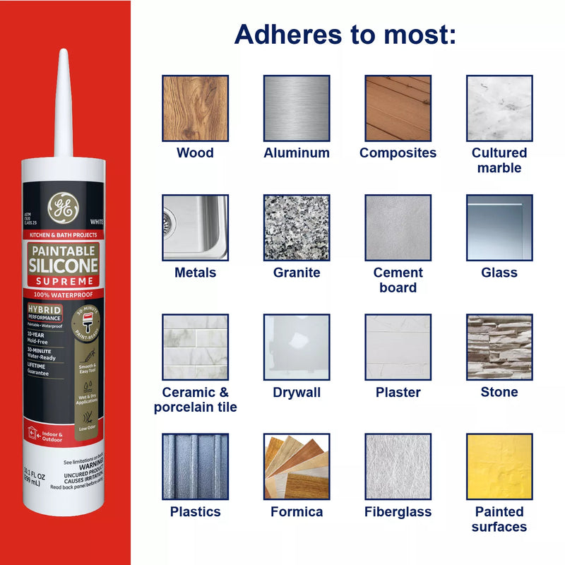 GE Paintable Silicone Supreme Kitchen & Bath Sealant