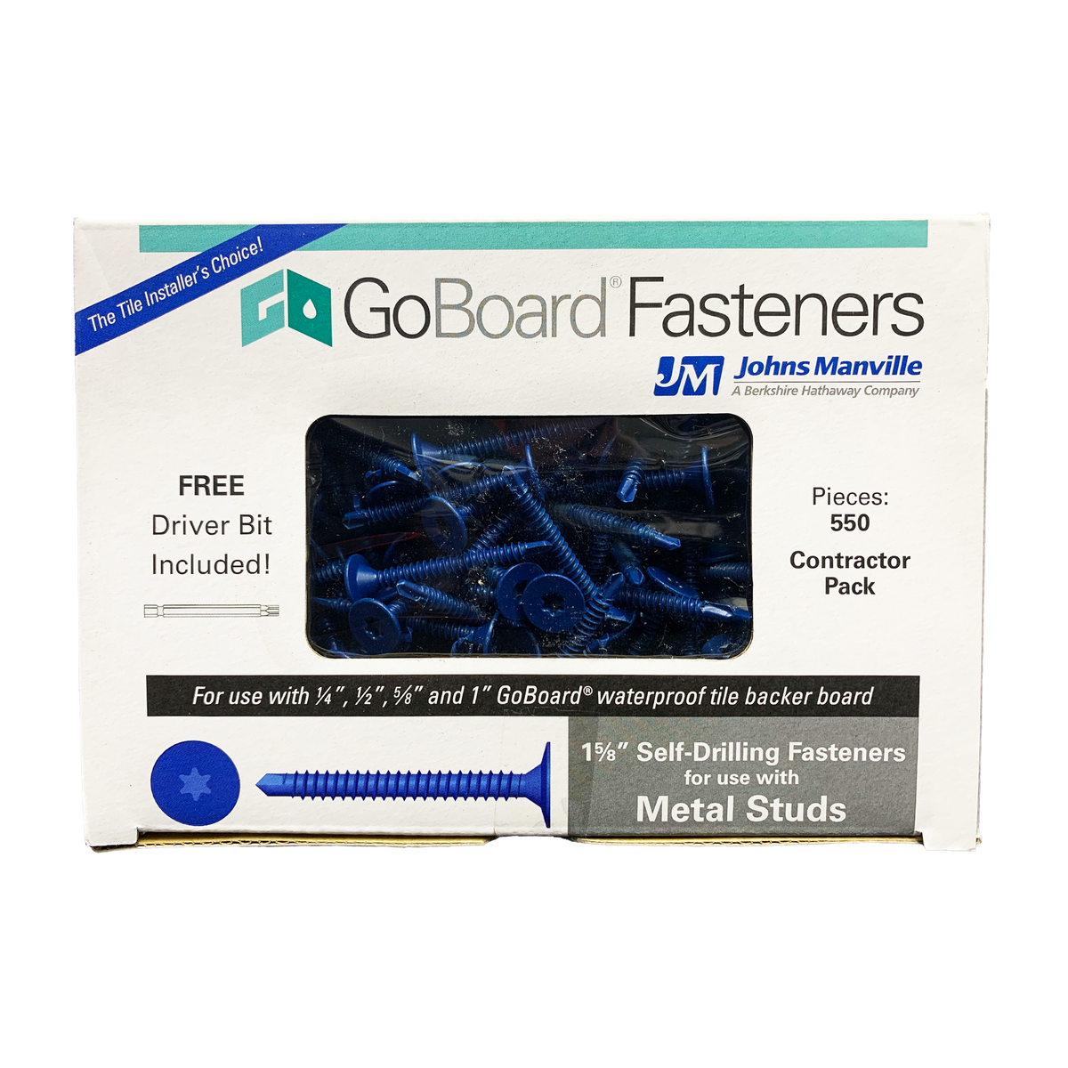 GoBoard 1-5/8" Self-Drilling Fasteners for Metal Studs (550 Piece), Front