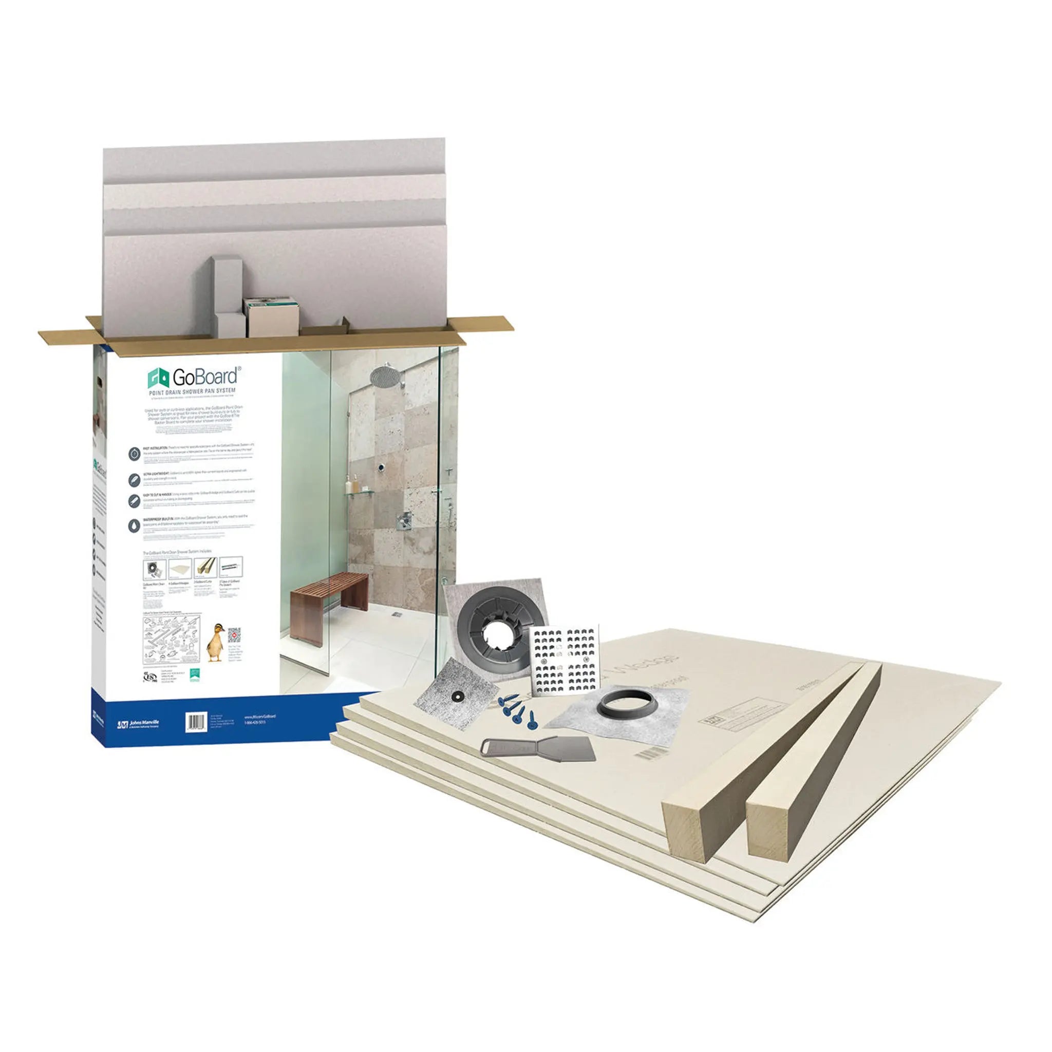 GoBoard Point Drain Shower Pan Kit