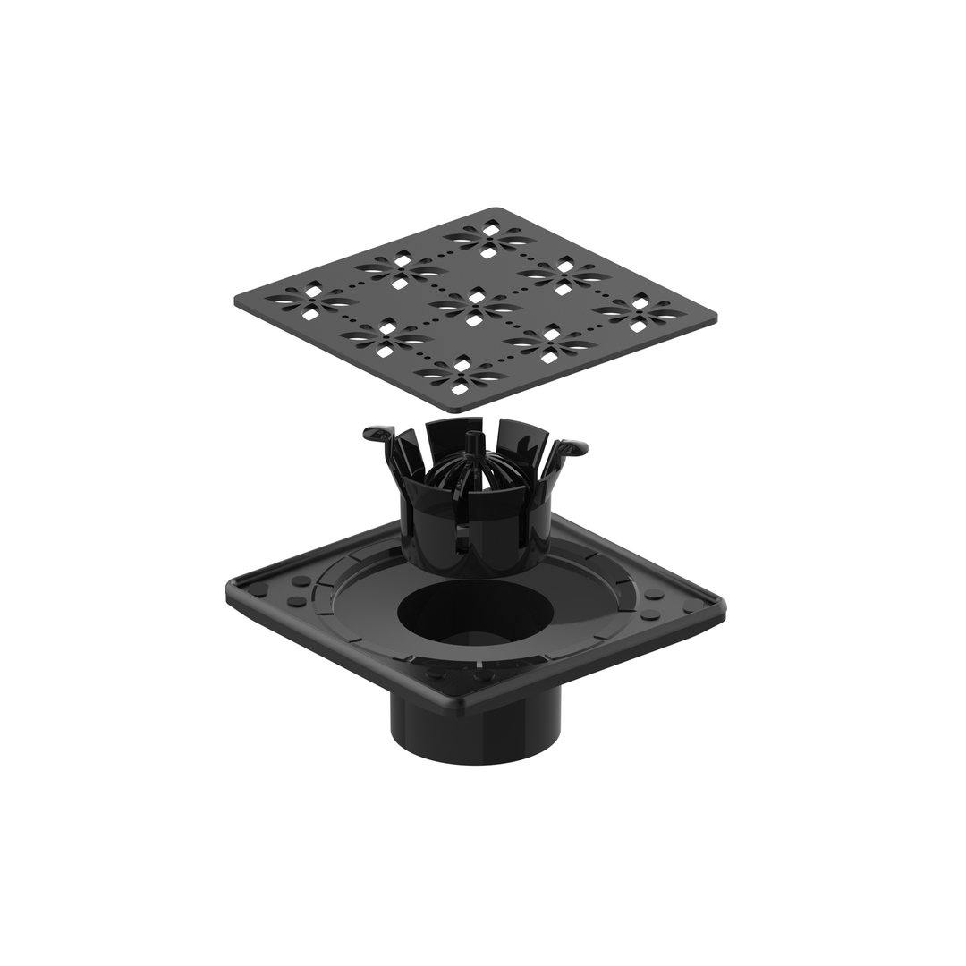 Guru Evo Lite 4-1/2" Floral Drain & Strainer in Black