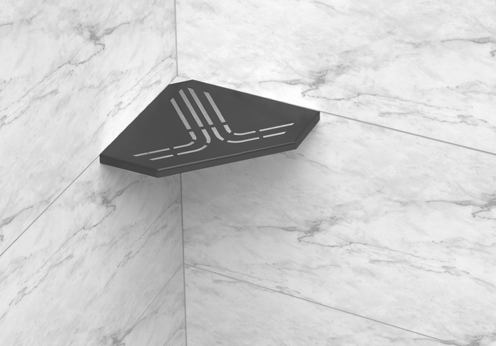 GURU Evolux BEAT Trapezoid Shower Corner Shelf Installed, Black