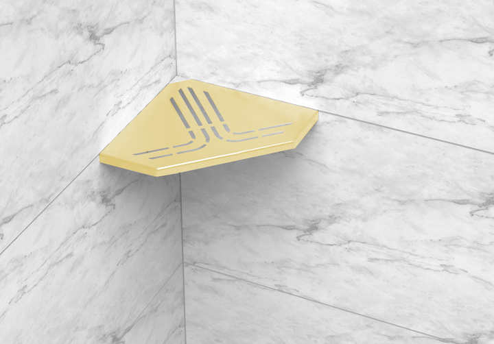 GURU Evolux BEAT Trapezoid Shower Corner Shelf Installed, Gold