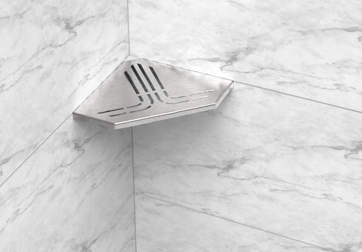 GURU Evolux BEAT Trapezoid Shower Corner Shelf Installed, Polished