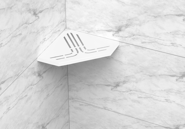 GURU Evolux BEAT Trapezoid Shower Corner Shelf Installed, White