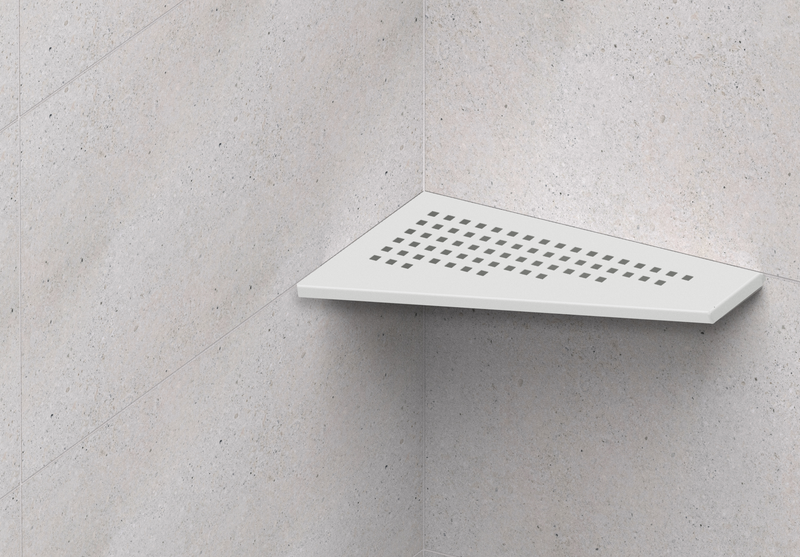 GURU Evolux PLUS ASIM Shower Corner Shelf Installed, brushed