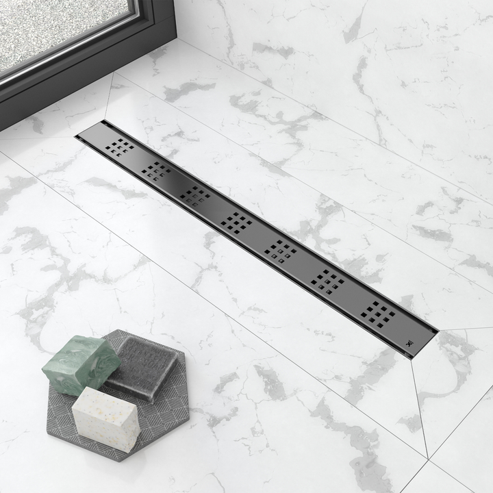 GURU Evolux PLUS Linear Drain & Strainer Installed, Black