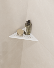 GURU Evolux PLUS Triangle Shower Corner Shelf Installed, White