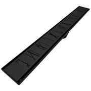 GURU Evolux 24" Zen Brush Linear Drain & Strainer, Black. Diagonal View.
