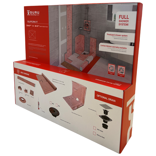 GURU Superkit Square Off-Center Drain PVC Shower System, 36" x 60"
