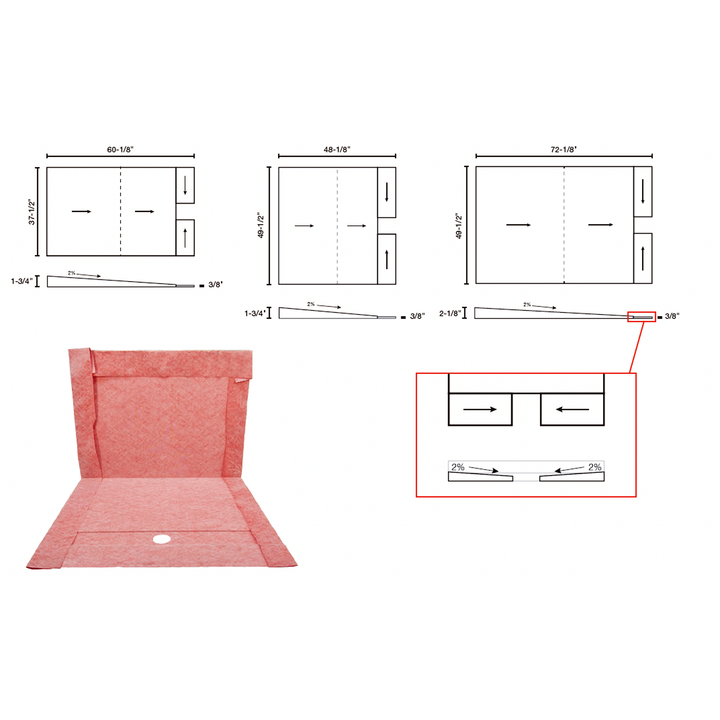 GURU Water-Stop Heavy Duty Presloped Shower Tray for Linear Drains Diagrams