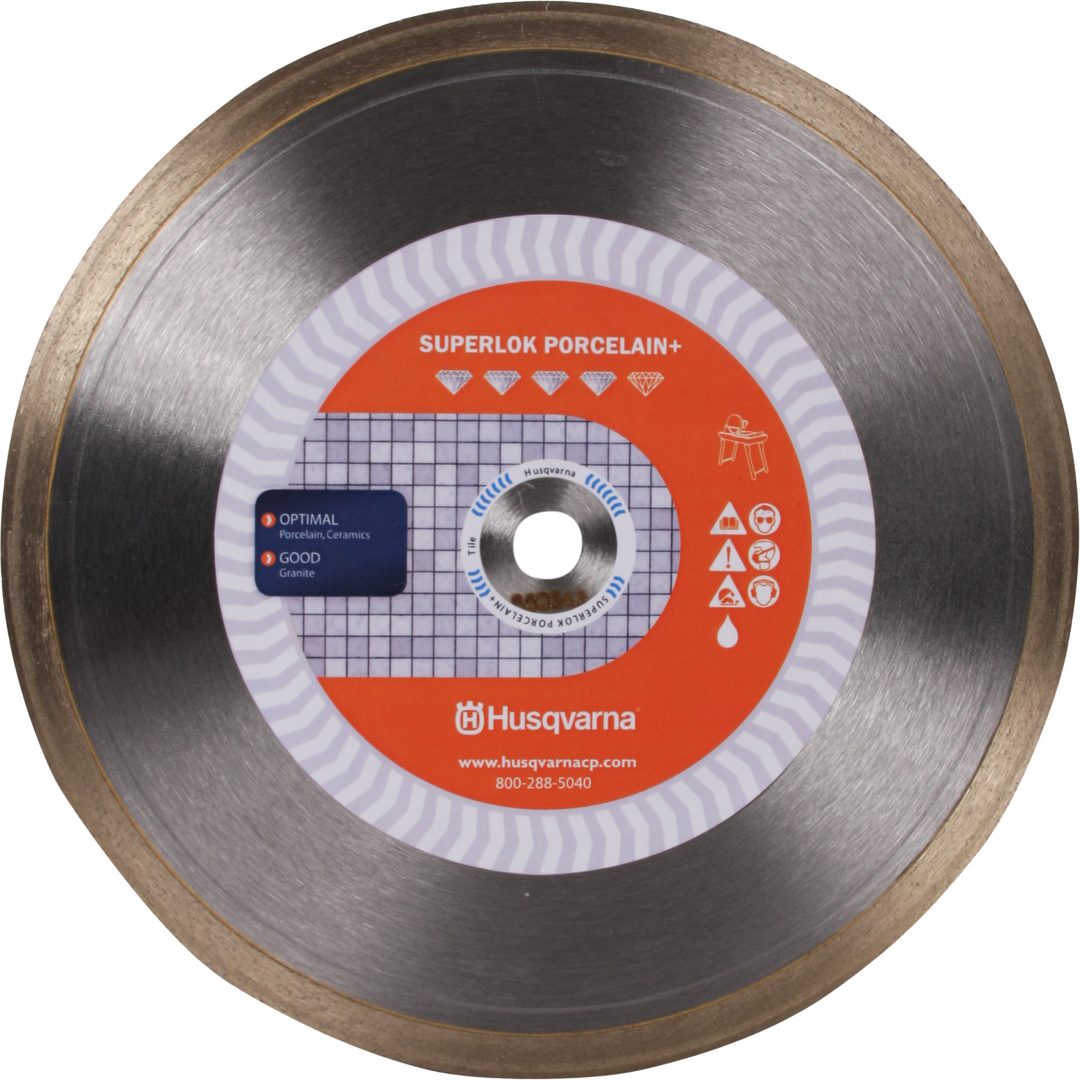 Husqvarna Superlok Porcelain+ 10" Diamond Blade - High-Performance Porcelain Cutting Blade