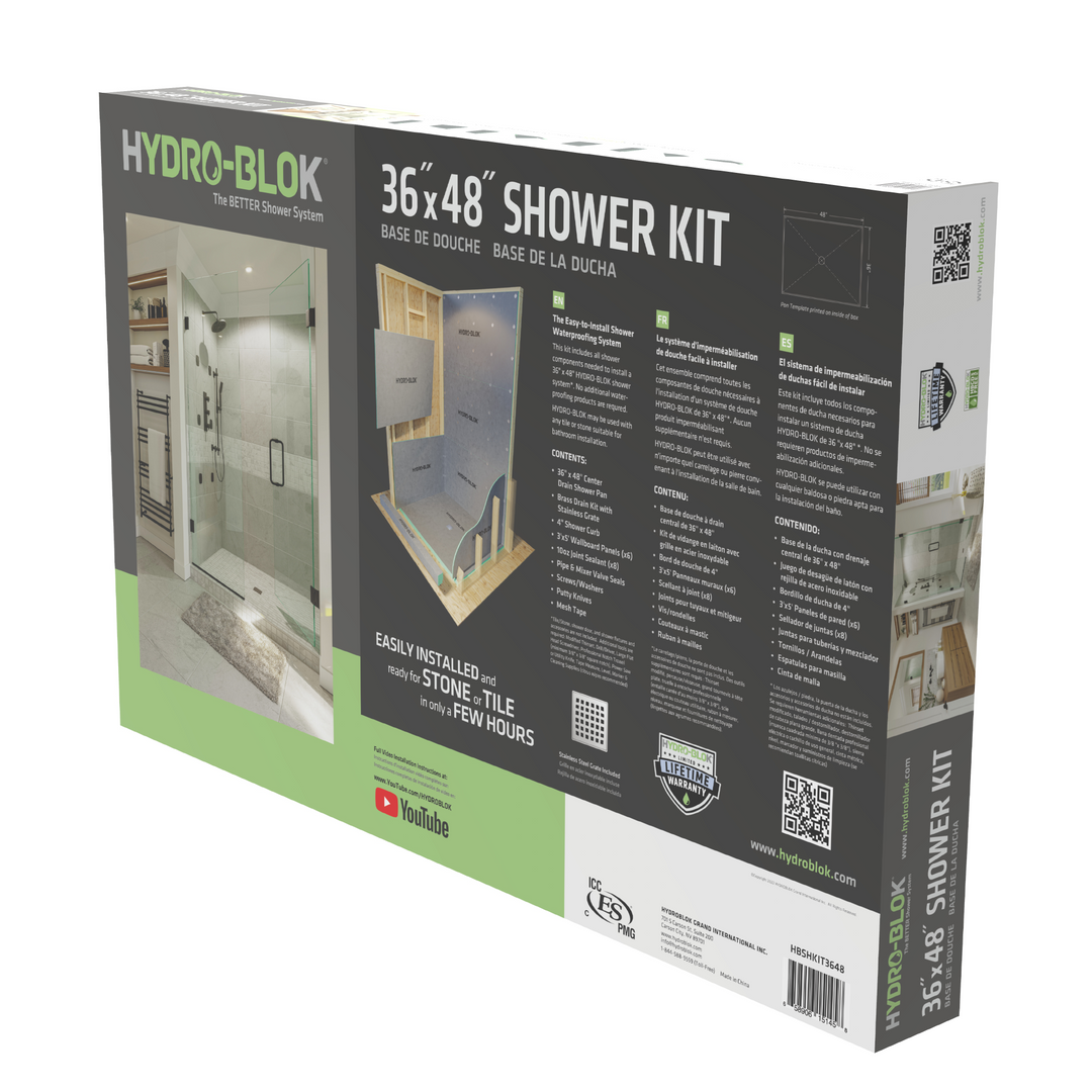 Hydro-Blok 36" x 48" Center Drain Shower Kit Box