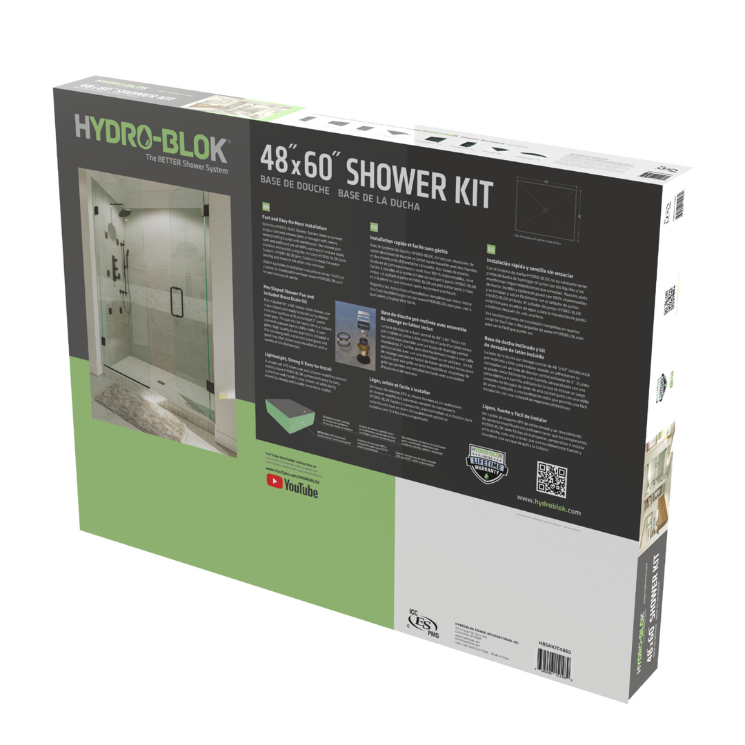 Hydro-Blok 48" x 60" Center Drain Shower Kit Box