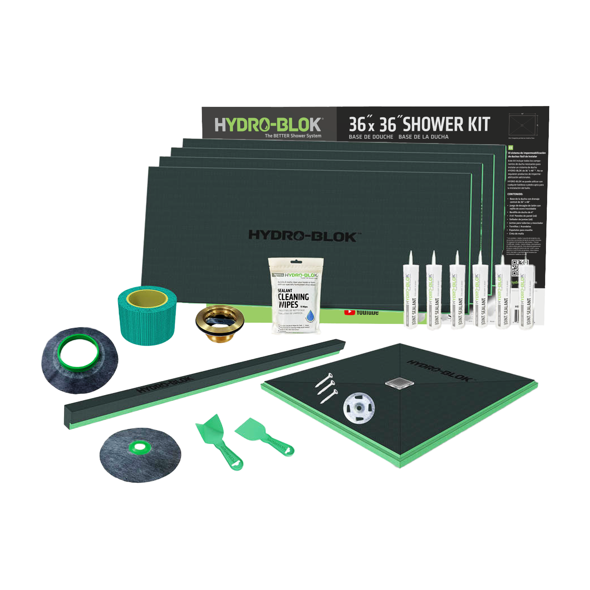 HYDRO-BLOK Classic Center Drain Shower Kit, 36" x 36"

