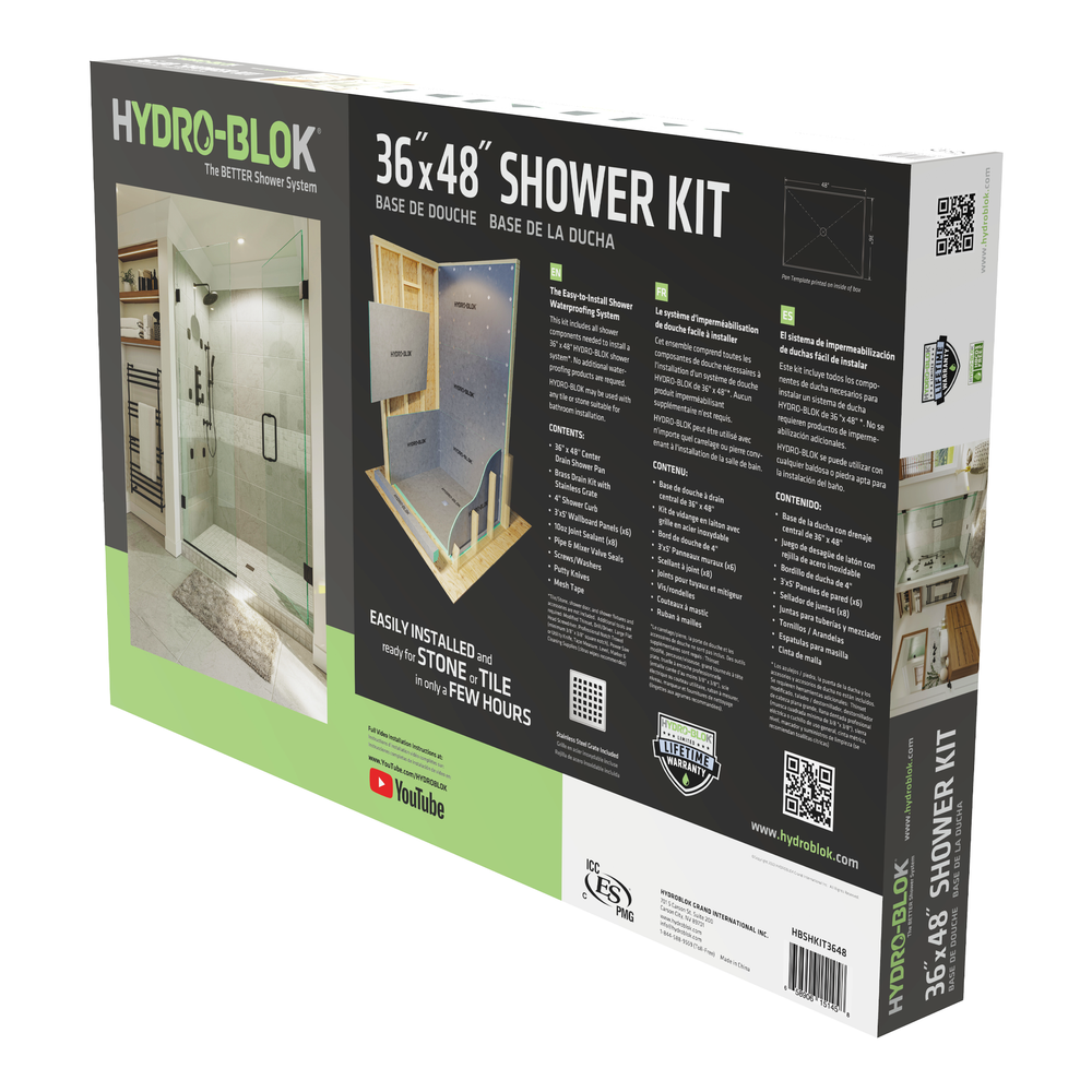 HYDRO-BLOK Classic Waterproof Shower Kit with Center Drain