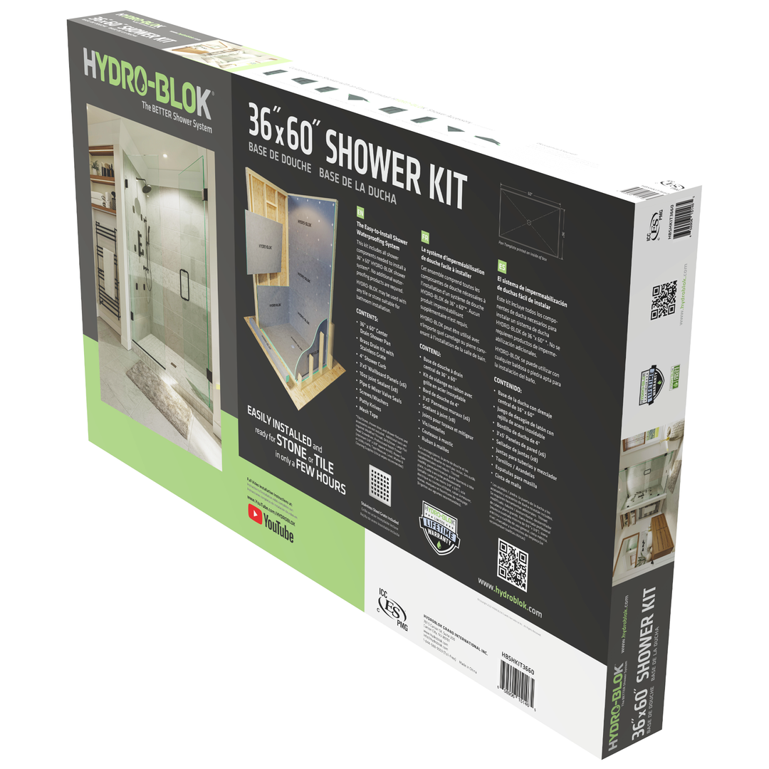 HYDRO-BLOK Classic Center Drain Shower Kit, 36" x 60"