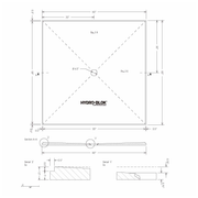 HYDRO-BLOK Classic Center Drain Shower Pan Diagram, 60” x 60”