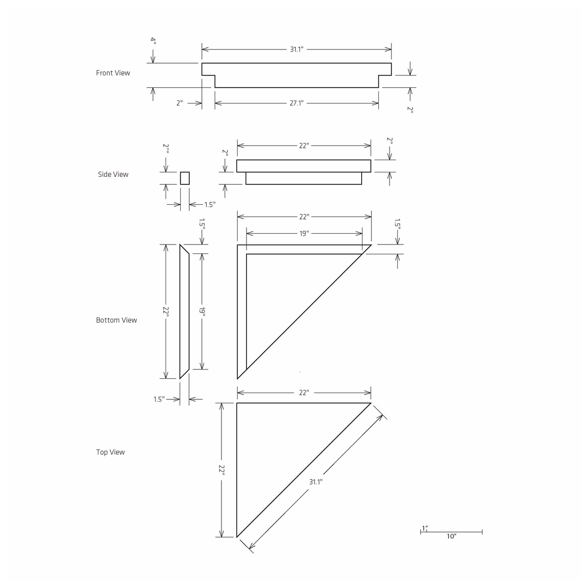 HYDRO-BLOK Large Suspended Bench Diagram
