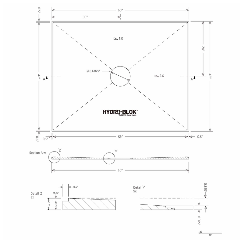 HYDRO-BLOK Low Profile Shower Pan, 48"x60" Blueprint
