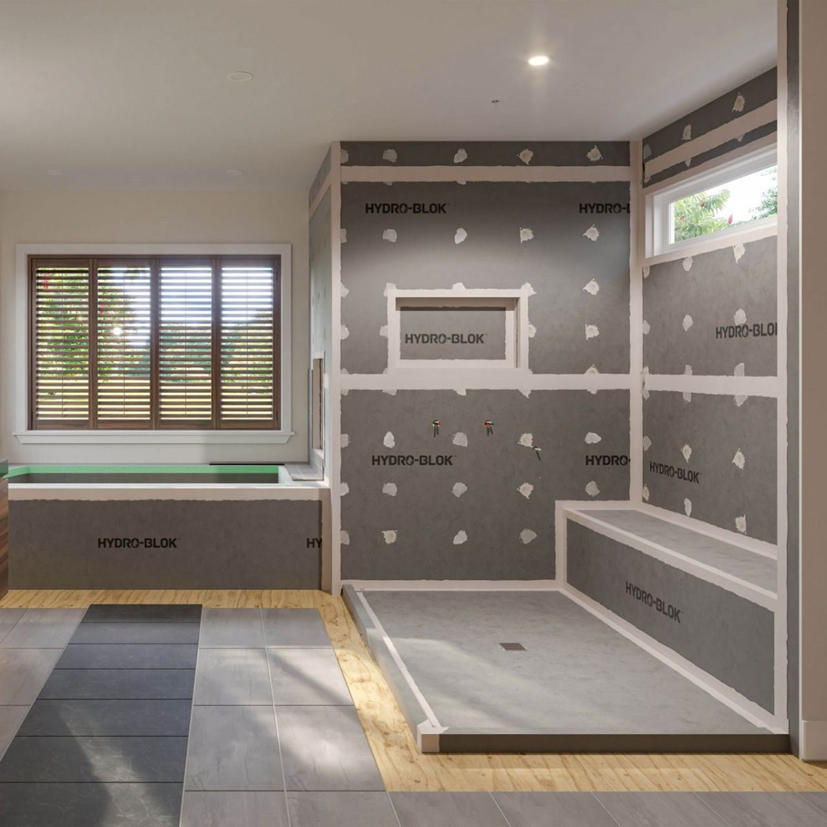 HYDRO-BLOK Shower and Tub Installed, untiled