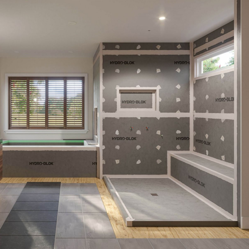 HYDRO-BLOK Shower and Tub Installed, untiled