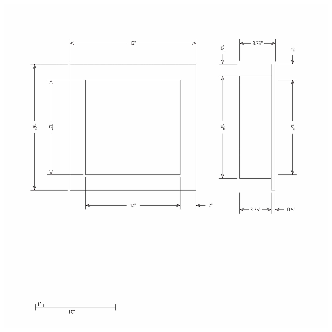 HYDRO-BLOK Recessed Shower Niche Diagram, 16" x 16"