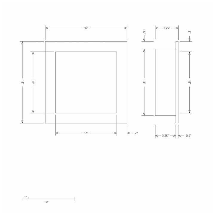 HYDRO-BLOK Recessed Shower Niche Diagram, 16" x 16"