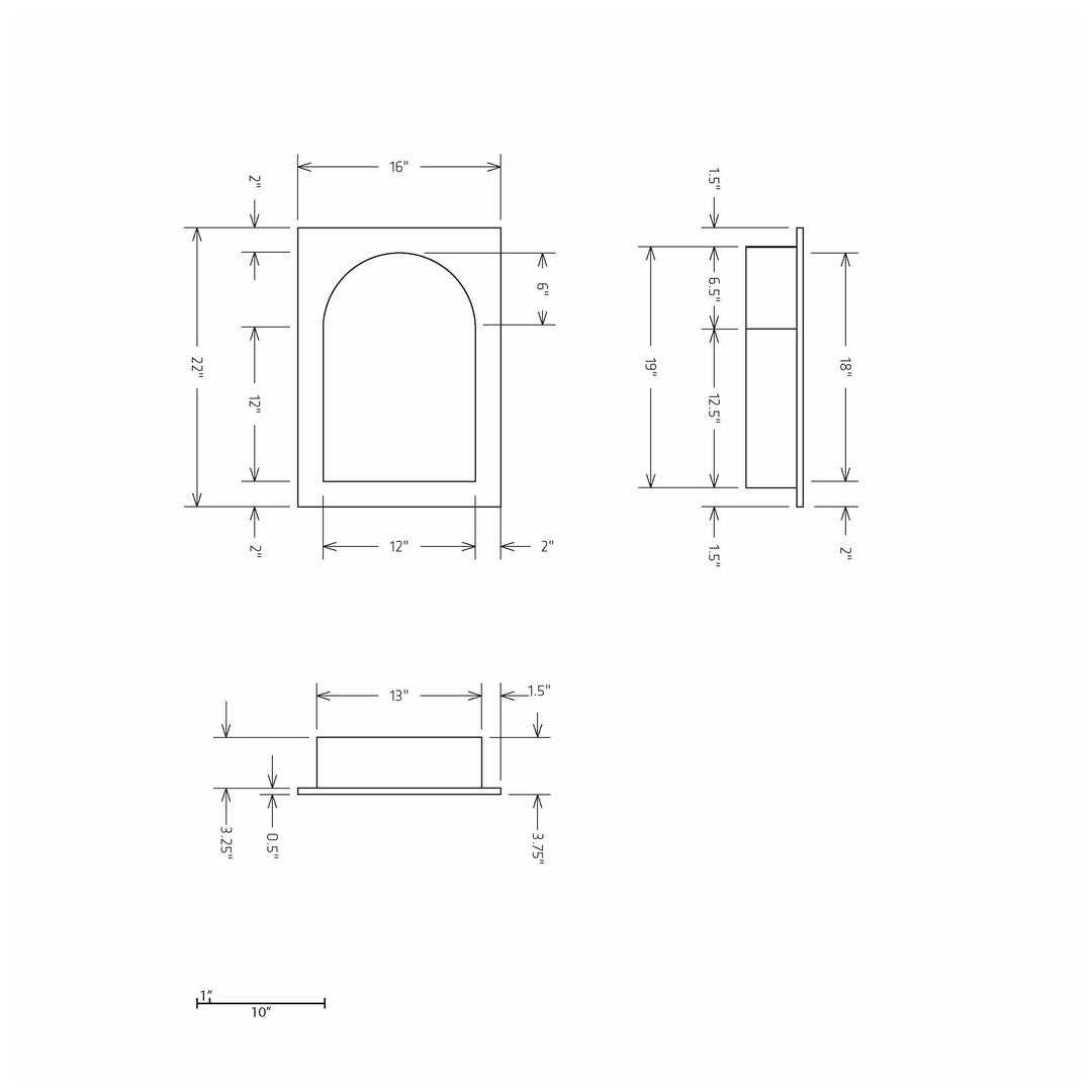 HYDRO-BLOK Recessed Shower Niche Diagram, 16" x 22" Barrel Head
