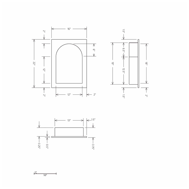 HYDRO-BLOK Recessed Shower Niche Diagram, 16" x 22" Barrel Head
