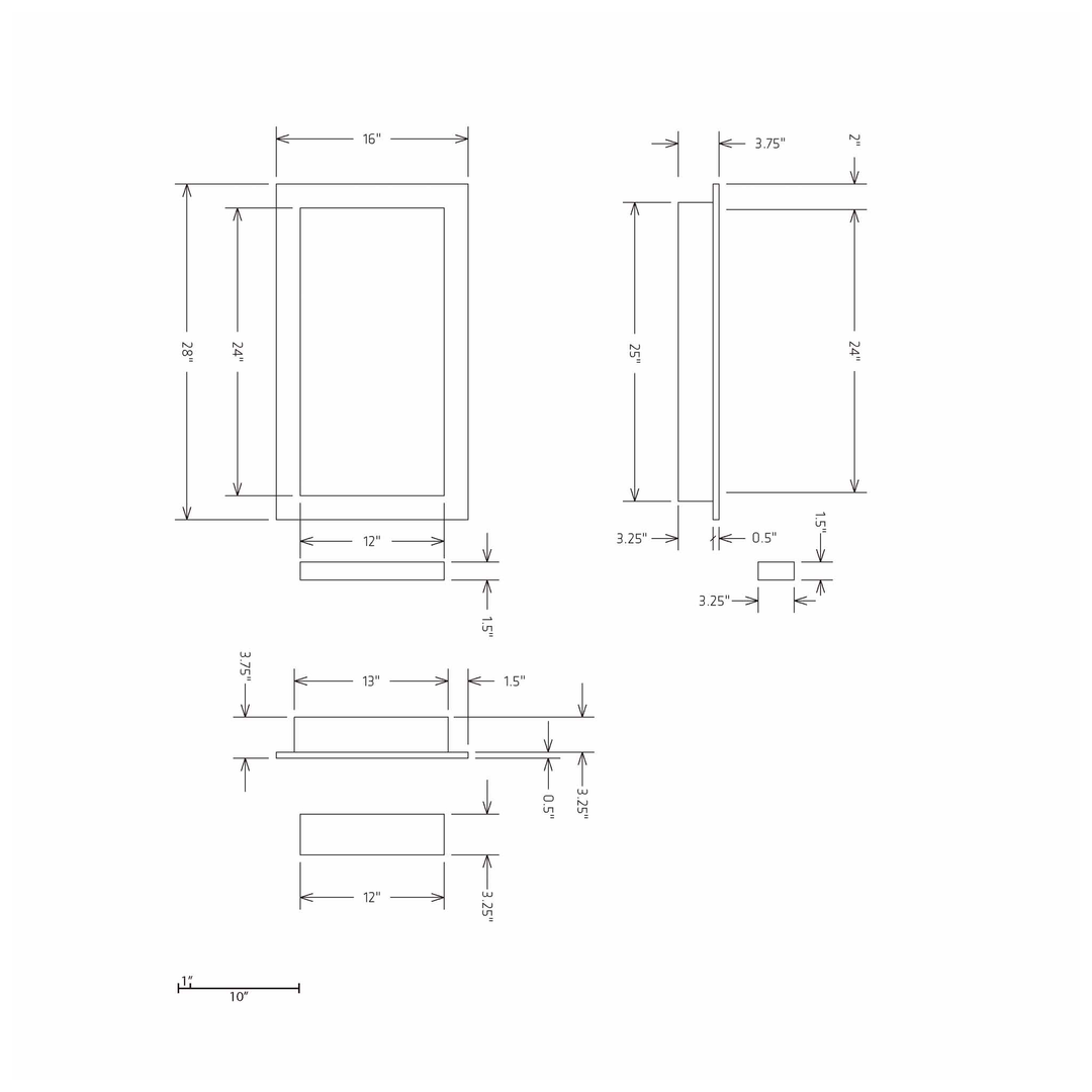 HYDRO-BLOK Recessed Shower Niche Diagram, 16" x 28"

