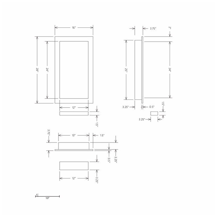HYDRO-BLOK Recessed Shower Niche Diagram, 16" x 28"
