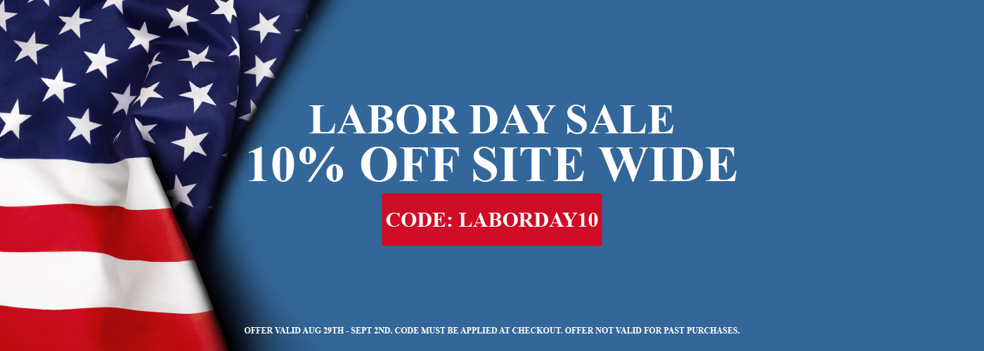 Labor Day sale banner with American flag on a blue background