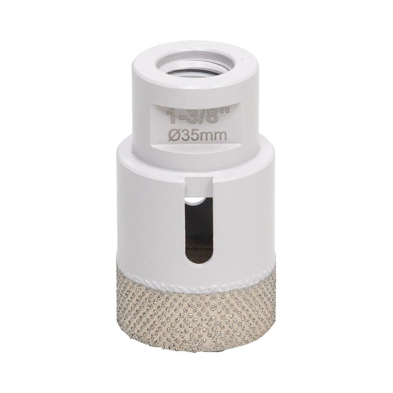 1-3/8 inch Diamond drill bit with a white base and gray diamond-coated tip on a white background