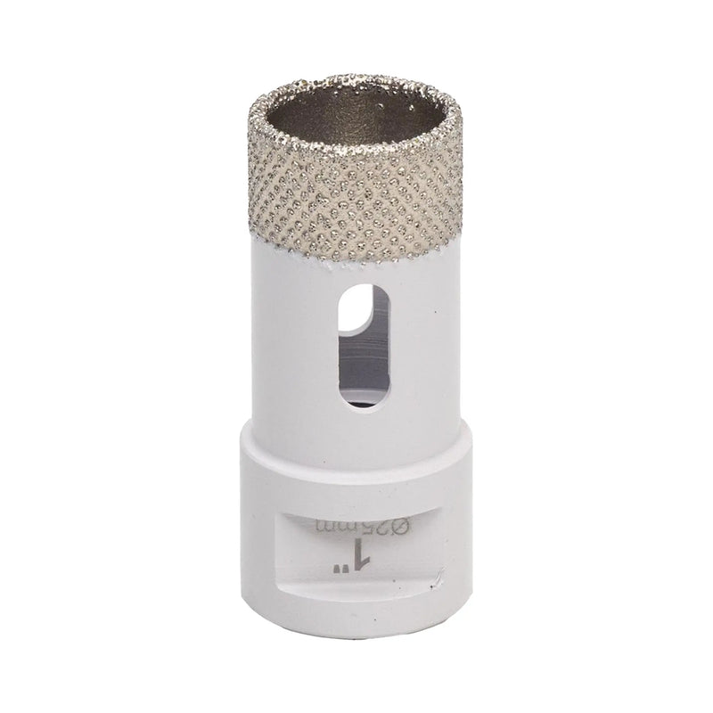 1 inch Diamond drill bit with a white base and gray diamond-coated tip on a white background