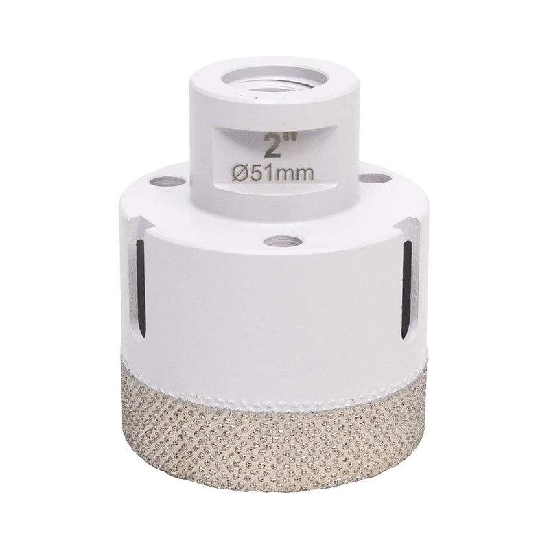 2 inch Diamond drill bit with a white base and gray diamond-coated tip on a white background