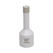 3/8 inch Diamond drill bit with a white base and gray diamond-coated tip on a white background