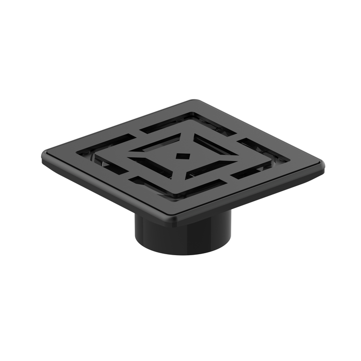 Guru Evo Lite 4-1/2" Square Drain & Strainer, Black