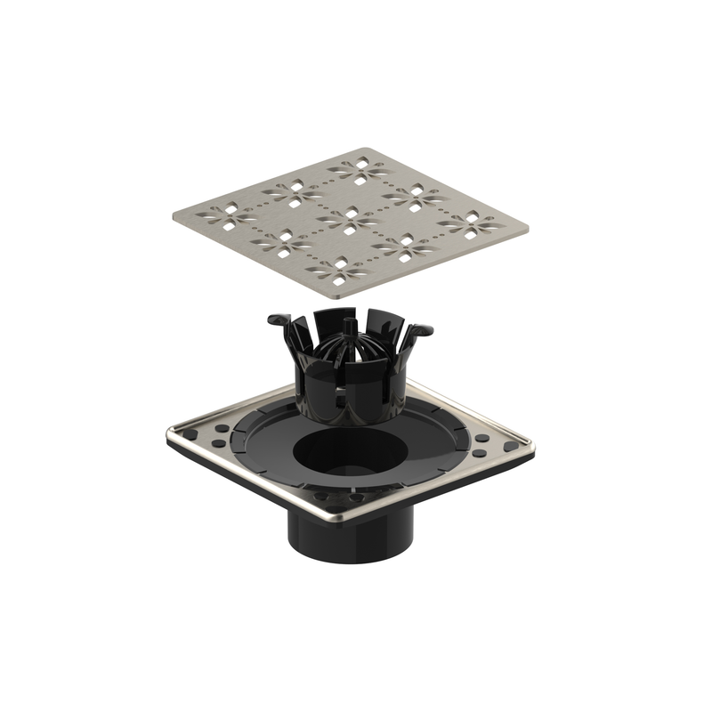 GURU Evo Lite 4-1/4" Floral Design Shower Drain & Hair Strainer